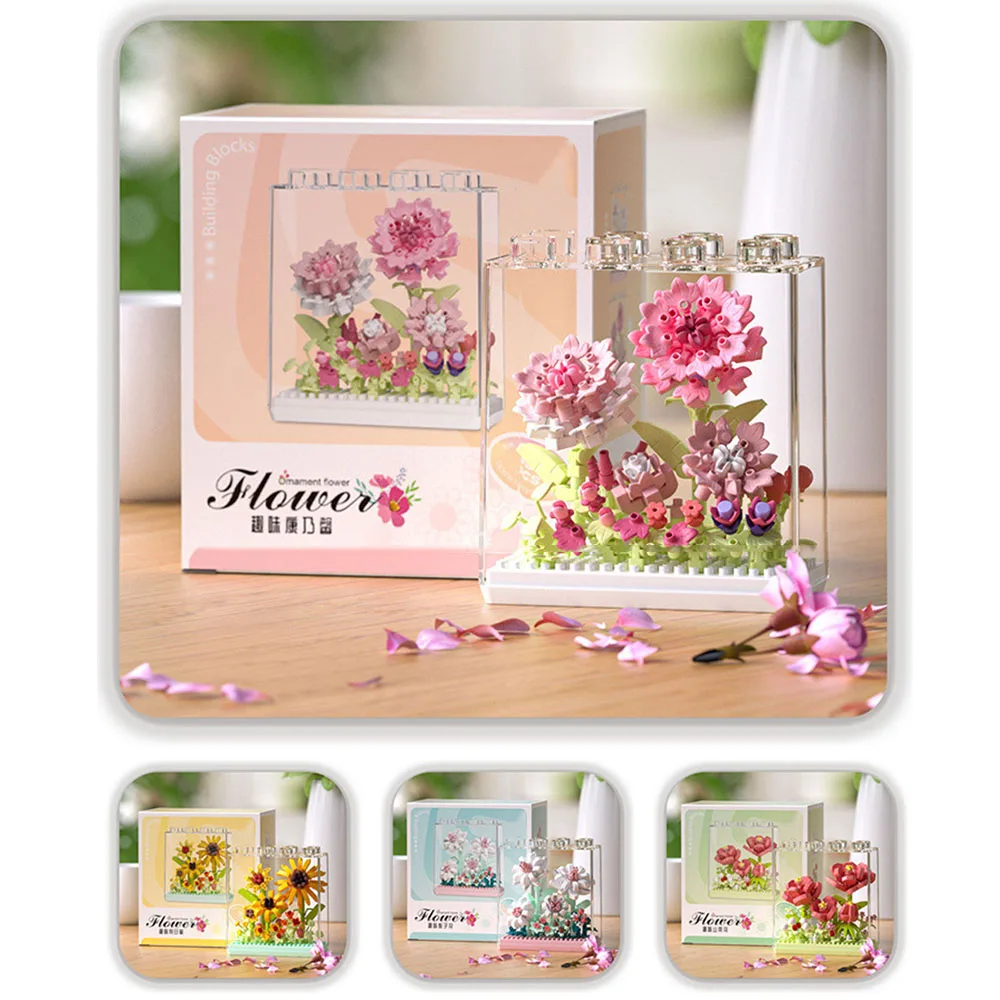 

iDEA Camellia Flower World Secret Box Building Block Carnation Sunflower Gardenia 3D Wall Brick Toys Nanobricks For Gifts