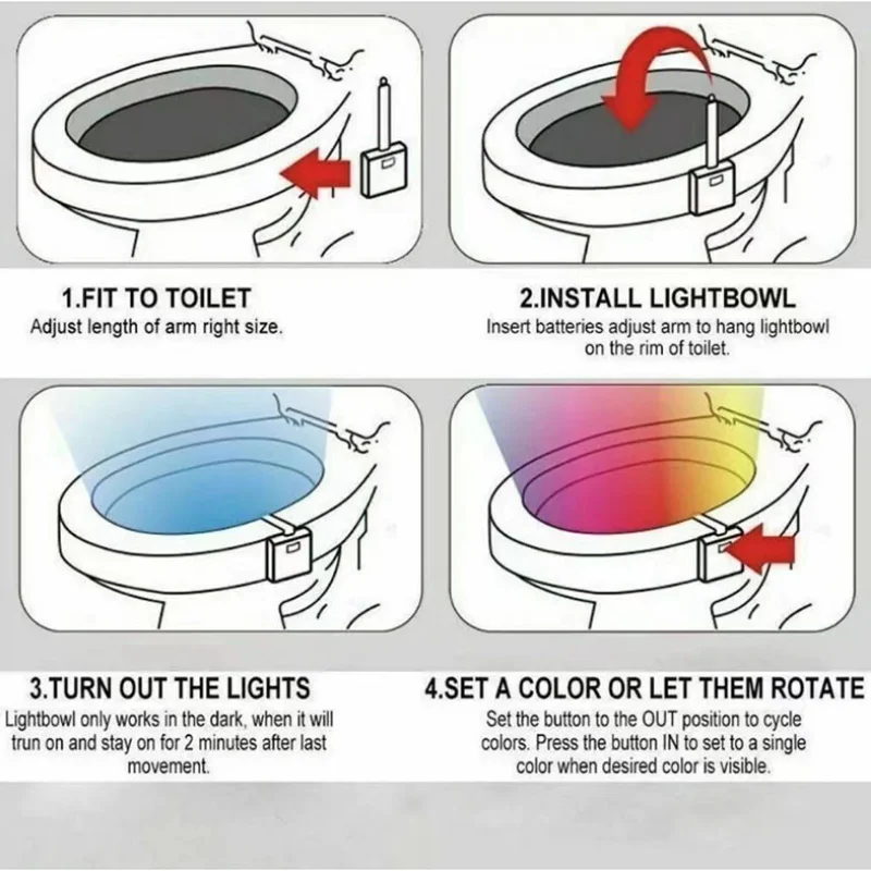 Smart PIR sensore di movimento sedile del water luce notturna 8/16 colori retroilluminazione impermeabile per WC lampada a LED WC luce del water