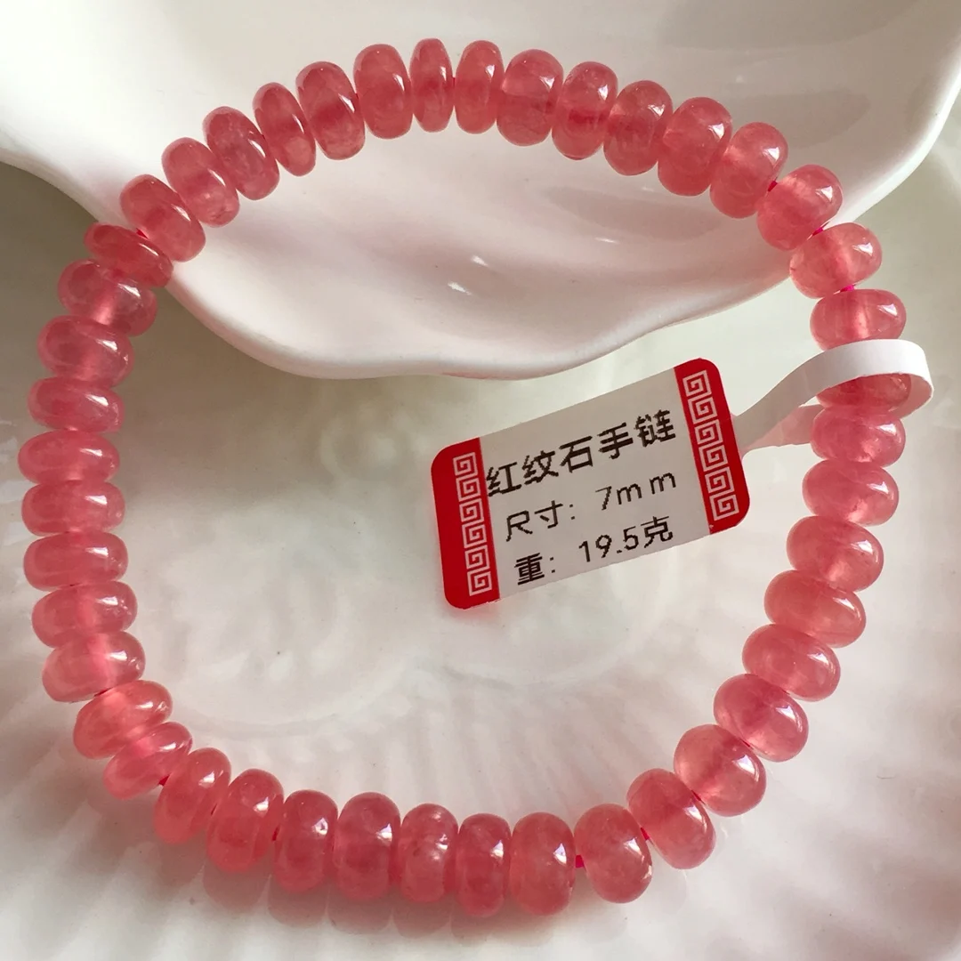 Natural Red Rhodochrosite Bracelet Gemstone Jewelry 7mm Clear Abacus Round Beads Stretch Men Women Jewelry AAAAA