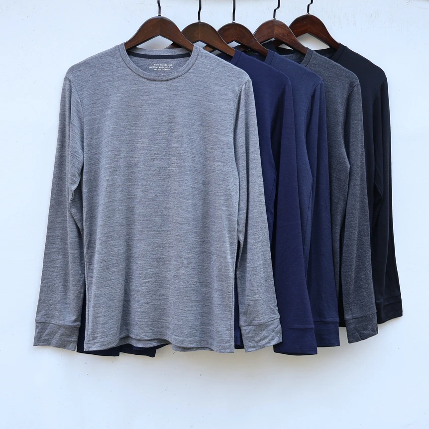 

Мужская осенне-зимняя футболка большого размера из мериносовой шерсти Long Sve Qui Dry, базовый слой, спортивный повседневный круглый топ