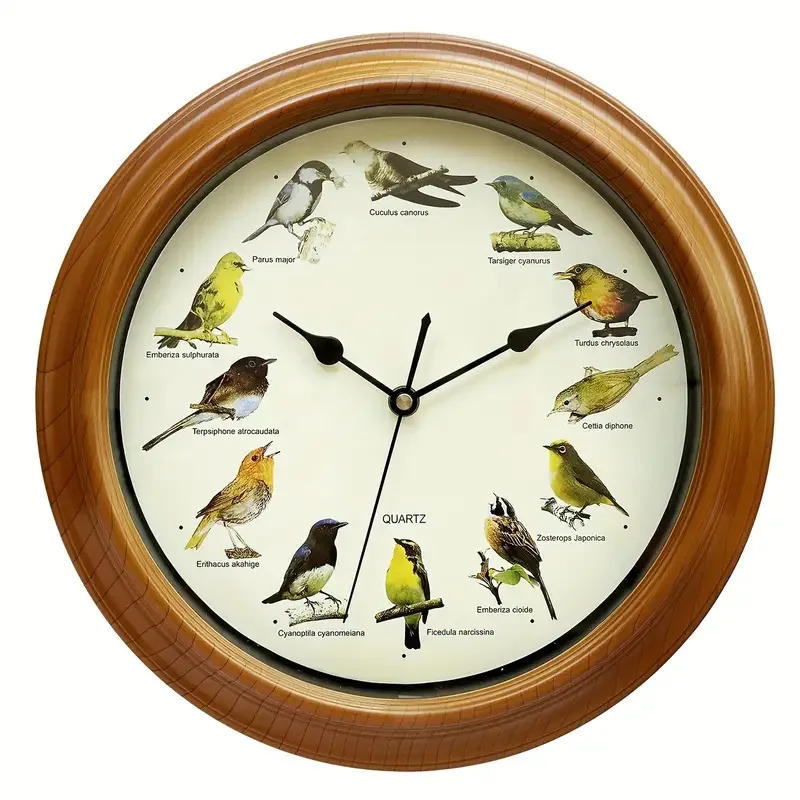 10 Inch Singing Bird Wall Clock Hanging Clock Creative Quiet Round Clock for Living Room Office Home Decoration