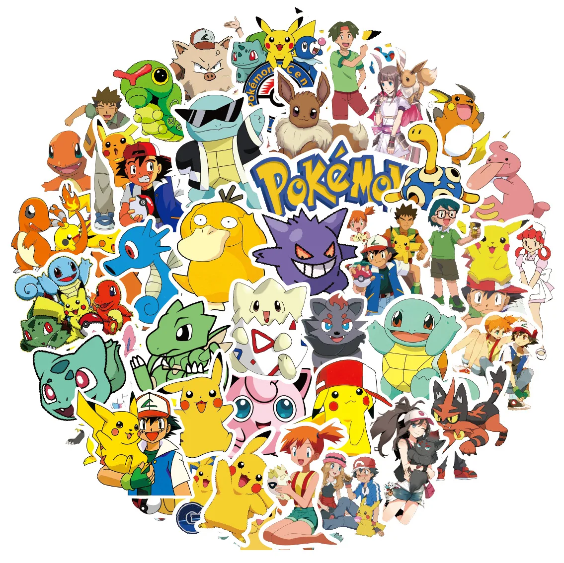 Autocollants de dessin animé Pokémon pour enfants, décalcomanies pour réfrigérateur, coque de téléphone, ordinateur portable, valise, décoration, jouets, fête d'anniversaire, 50 pièces, 100 pièces