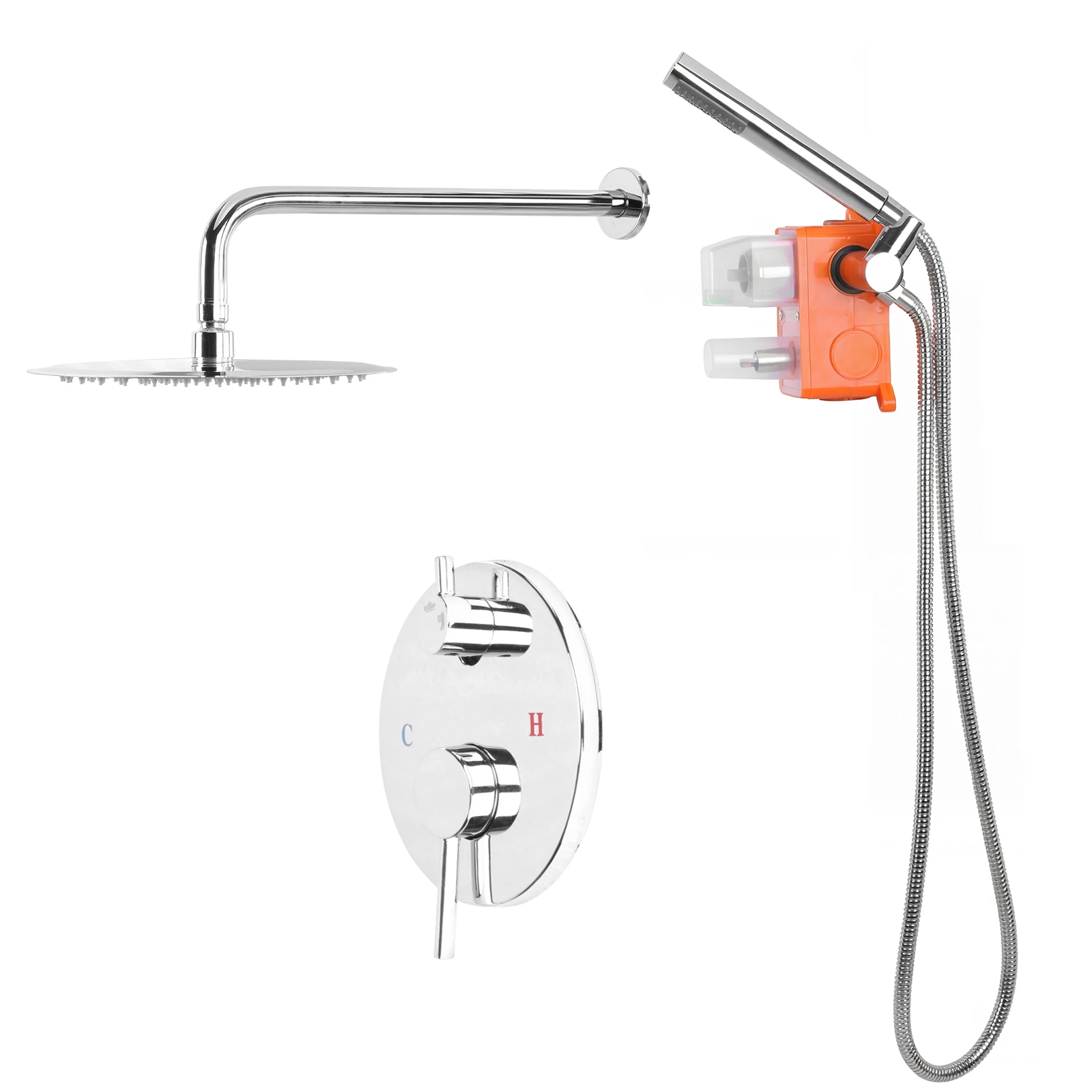 Rain Mixer Shower Combo Set with 10 Inch Showerhead Rain Shower Head and Handle Set with Rough-in Valve for Home Bathroom Hotel