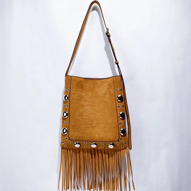 

Rivet Tassel Messenger Bags For Women Luxury Designer Handbags And Purses 2025 New In Bohemian Faux Suede Shoulder Crossbody