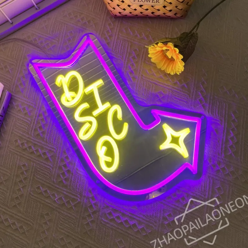 Disco Mirror Neon Signs Bar Wall Decor LED Neon Light Sign Disco Bar Music Pub Bedroom Game Room Decor Disco Lover Dance Gift