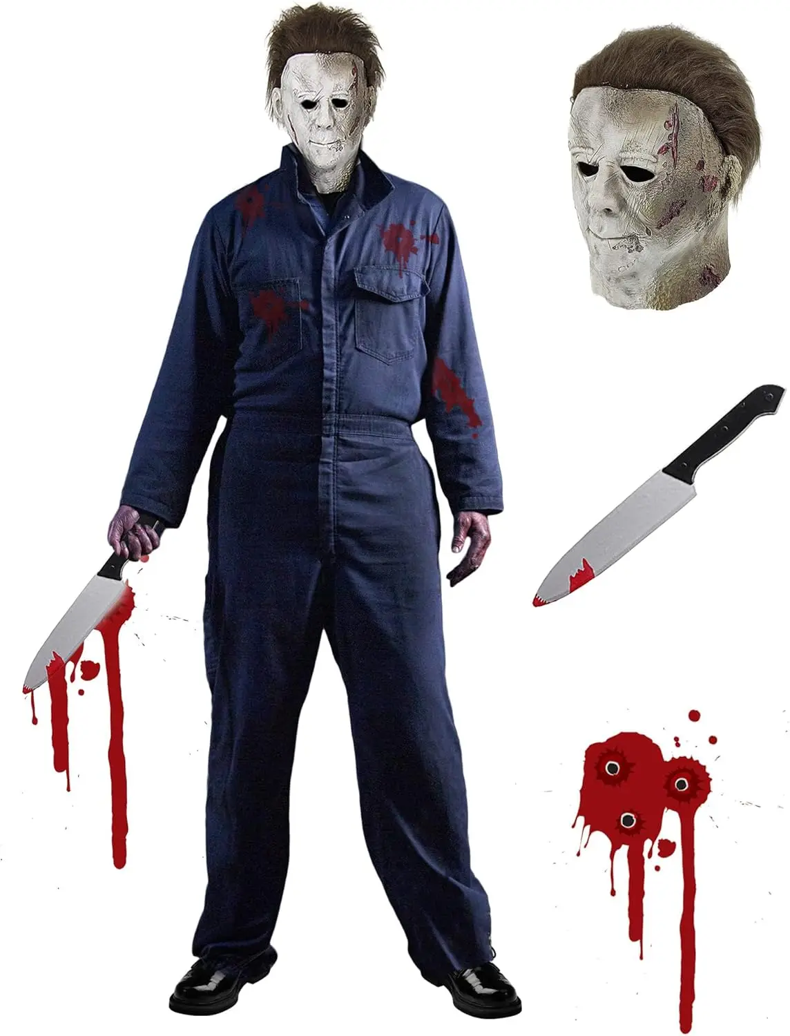 Michael Myers Halloween-Kostüm Maske Cosplay Messer Herren M, Verkleidung Horrorfilm-Jumpsuit Karnevals-Party-Anzug