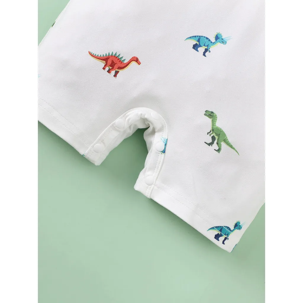 0-18 Months Newborn Baby Boy Short Sleeve Romper Dinosaur Print Polo Jumpsuit Fashion Cute Style Summer Daily Toddler Clothes