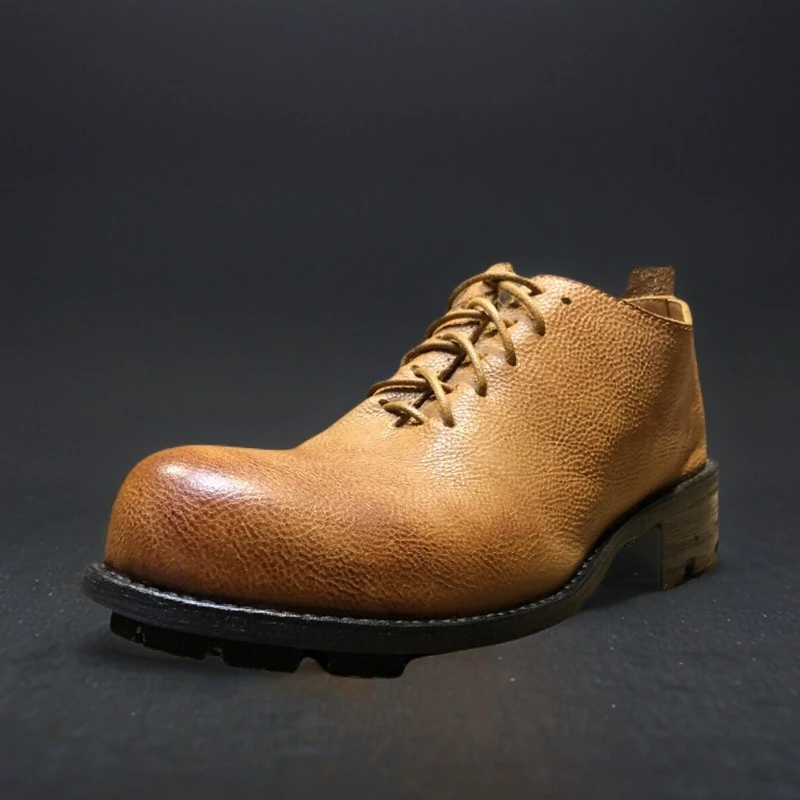 

Handmade Casual Round Toe Thick Sole Cowhide Shoes Men British Fashion Oxfords Genuine Leather Motorcycle Leather Shoes Male