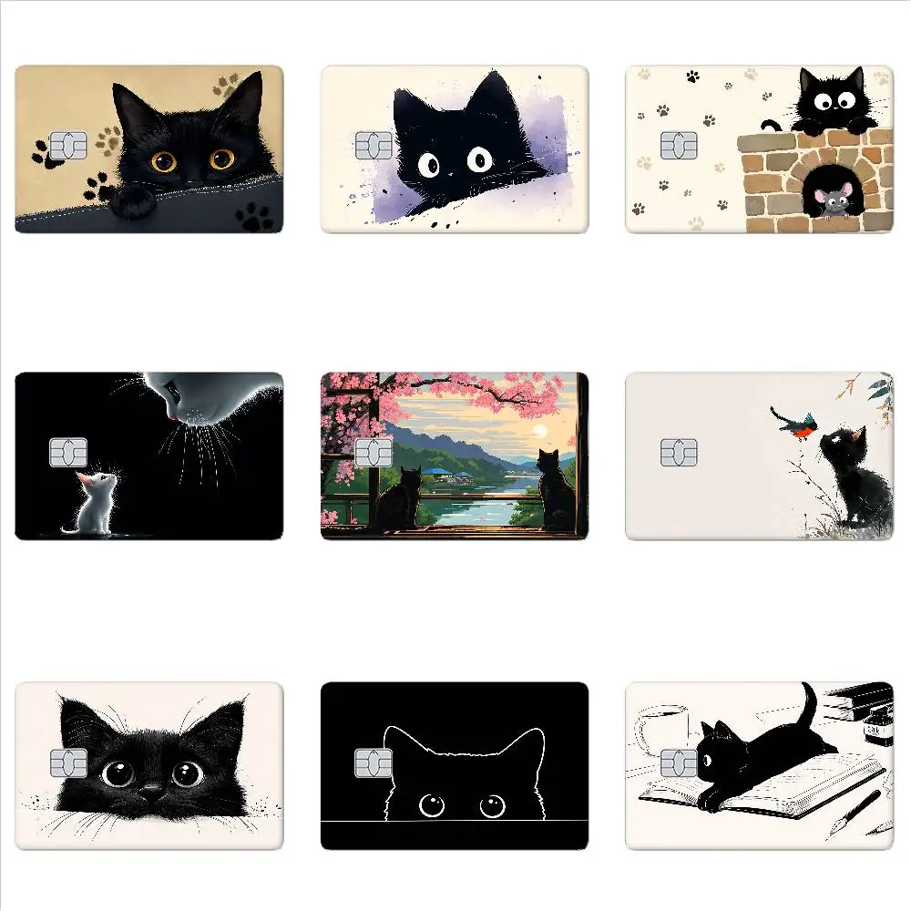 Fashionable Cat Pattern Card Stickers Cartoon Decorative Small Waterproof Chip 4PCS Card Sticker New Anti-Scratch