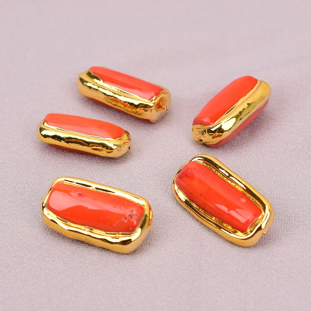 APDGG Wholesale 5 Pcs Orange Coral Gold Plated Edged Tube Shape Women Accessory Findings DIY