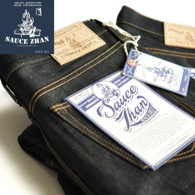 SauceZhan 315XX Taper fit Selvedge denim Jeans for men Denim Jeans Unwashed BLUE Jeans 14.5 Oz Motorcycle Jeans