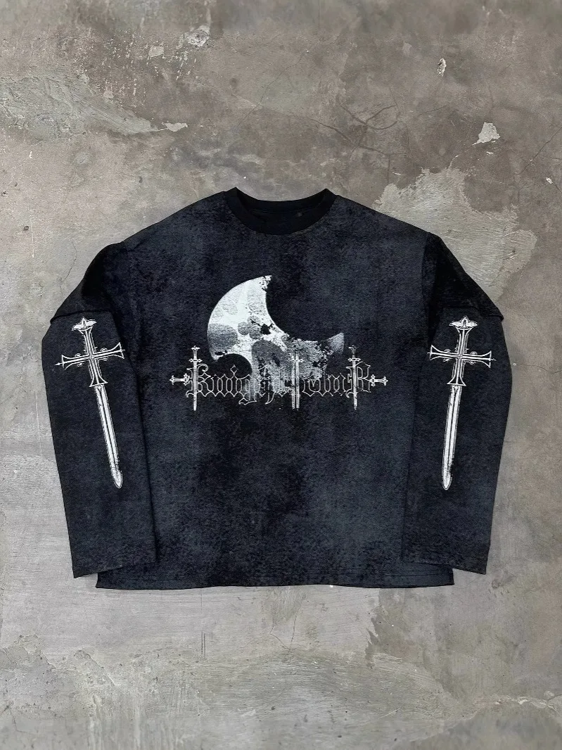 

Новый топ унисекс с длинными рукавами в американском стиле Y2K на осень и зиму, не простой дизайн, стиль хип-хоп