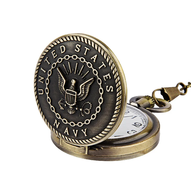 Orologio da tasca al quarzo intagliato rosso bronzo Vintage per uomo donna Eagle Bird custodia incisa Fob Chain orologio in bronzo per collezione regalo