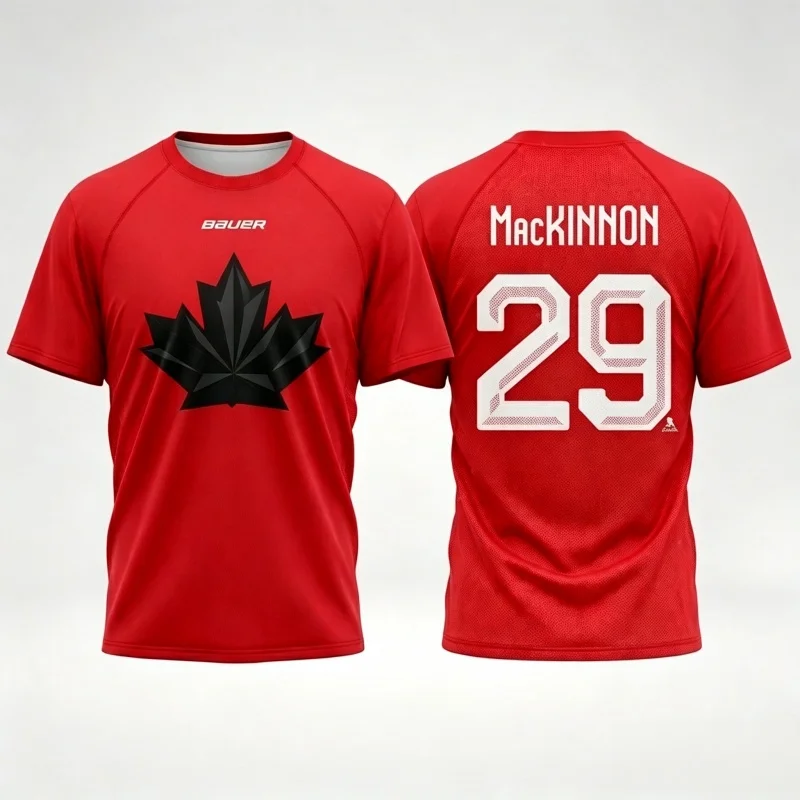 Sommer Kanada Eishockey Rotes T-Shirt 3D-Druck McDavid 97 Crosby 87 MacKinnon Sublimations-Sportfan-Jersey Tops Familien-Kinder-T-Shirts – Detail 5