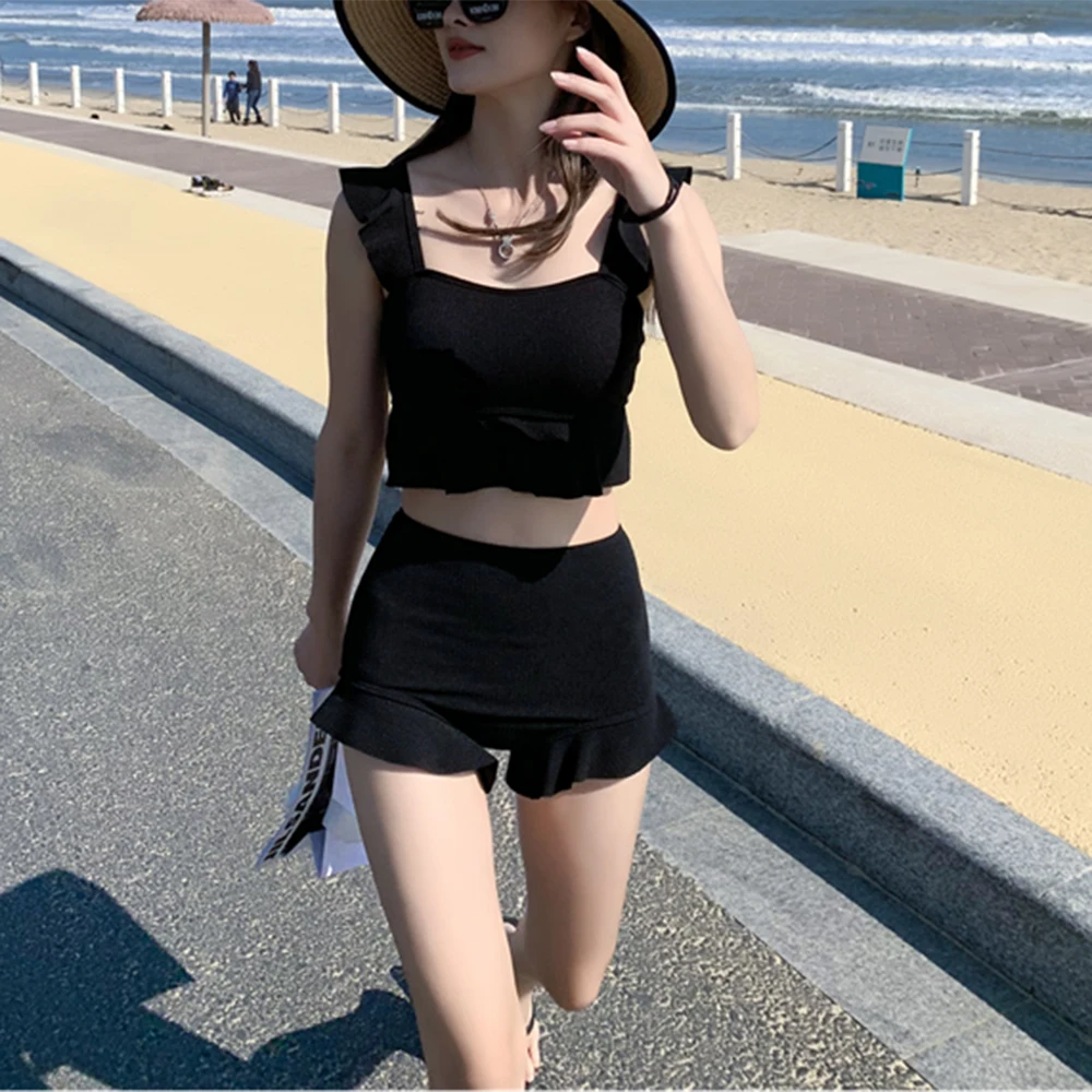 Swimsuit Female Korean Separate Two-Piece Sleeveless Top Conservative Thin Student Fairy Sexy Bikini Hot Spring Beach Swimwear