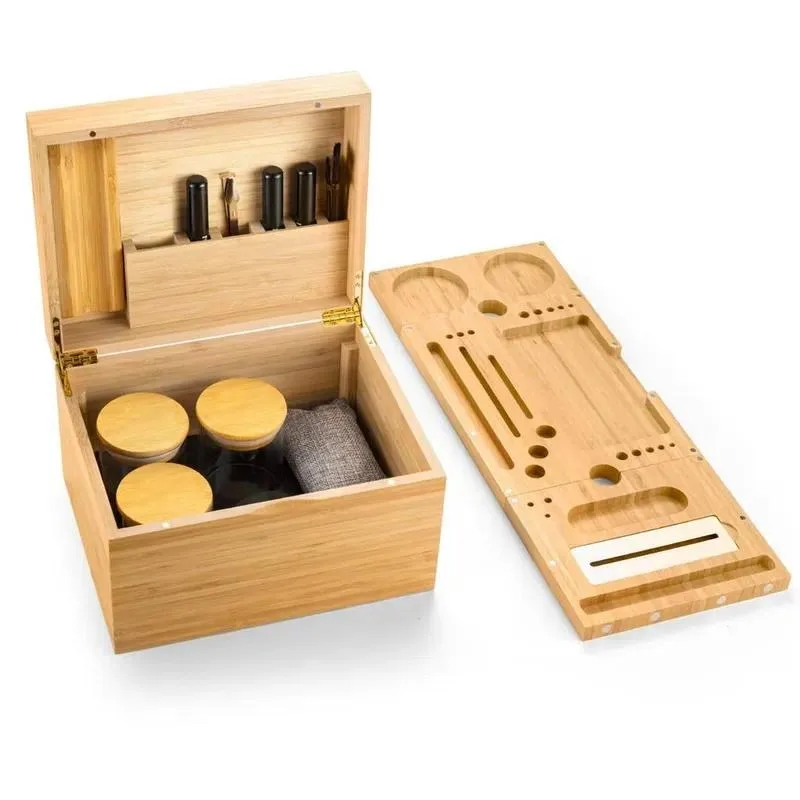 for New Bamboo and Grass Storage Container All Herbs Smoking Accessories Grinder Pipe Rolling Wood Storage Box with Rolling