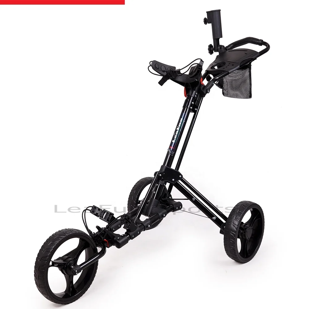 

One Touch Easy Fold Down Manual Golf Trolley With Foot Brake Wheel Multi Feature Scorecard Holder