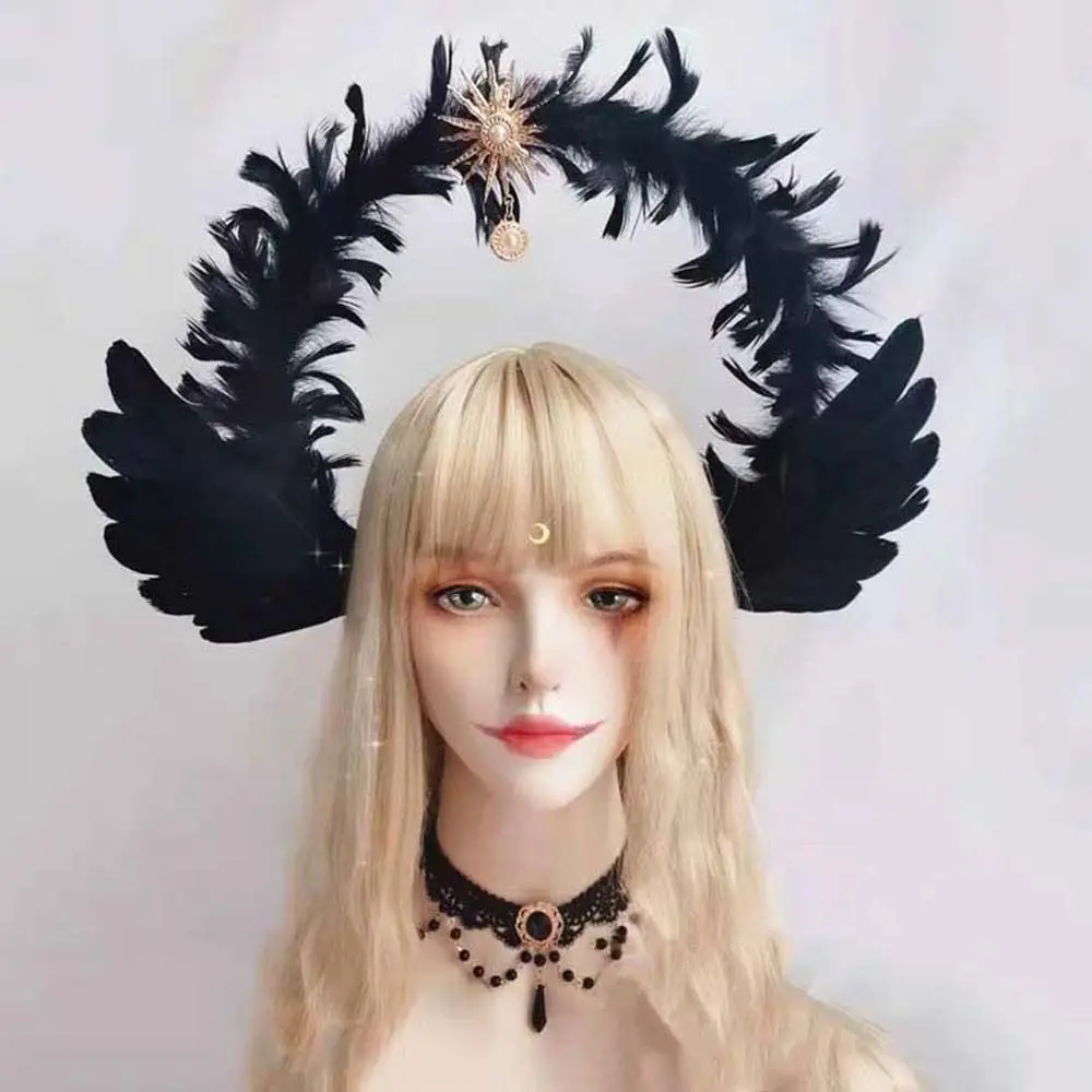 

Fashion Goddess Feather Headband Star Sun Angel Wing Hair Hoop Shooting Props Glory Shape Lolita Hair Bands Wash Face