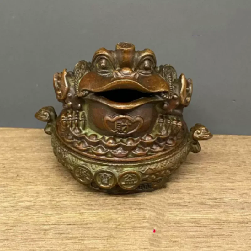 Antique bronze three legged golden toad statue wealth attracting ornament home and office desktop decoration handicraft