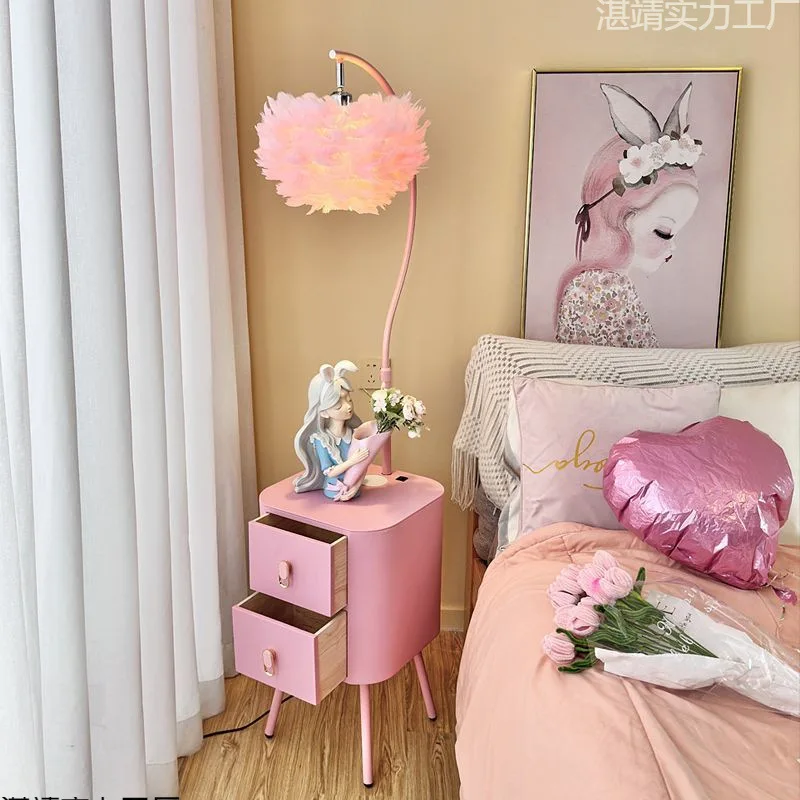 Cream wind floor girl heart bedroom bedside counter integrated shelf living room intelligent atmosphere light