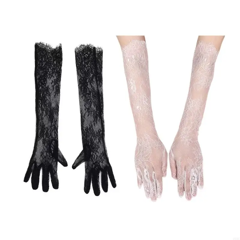 

39BC 2pcs Stylish Long Arm Gloves Breathable Lace Gloves Stretchy Polyester Gloves