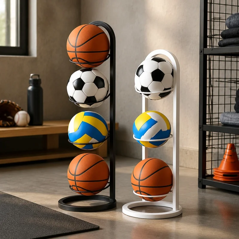 Multi-Level Metal Storage Stand for Indoor Basketball, Football, and Volleyball Organization - Choose 2 to 5 Tiers