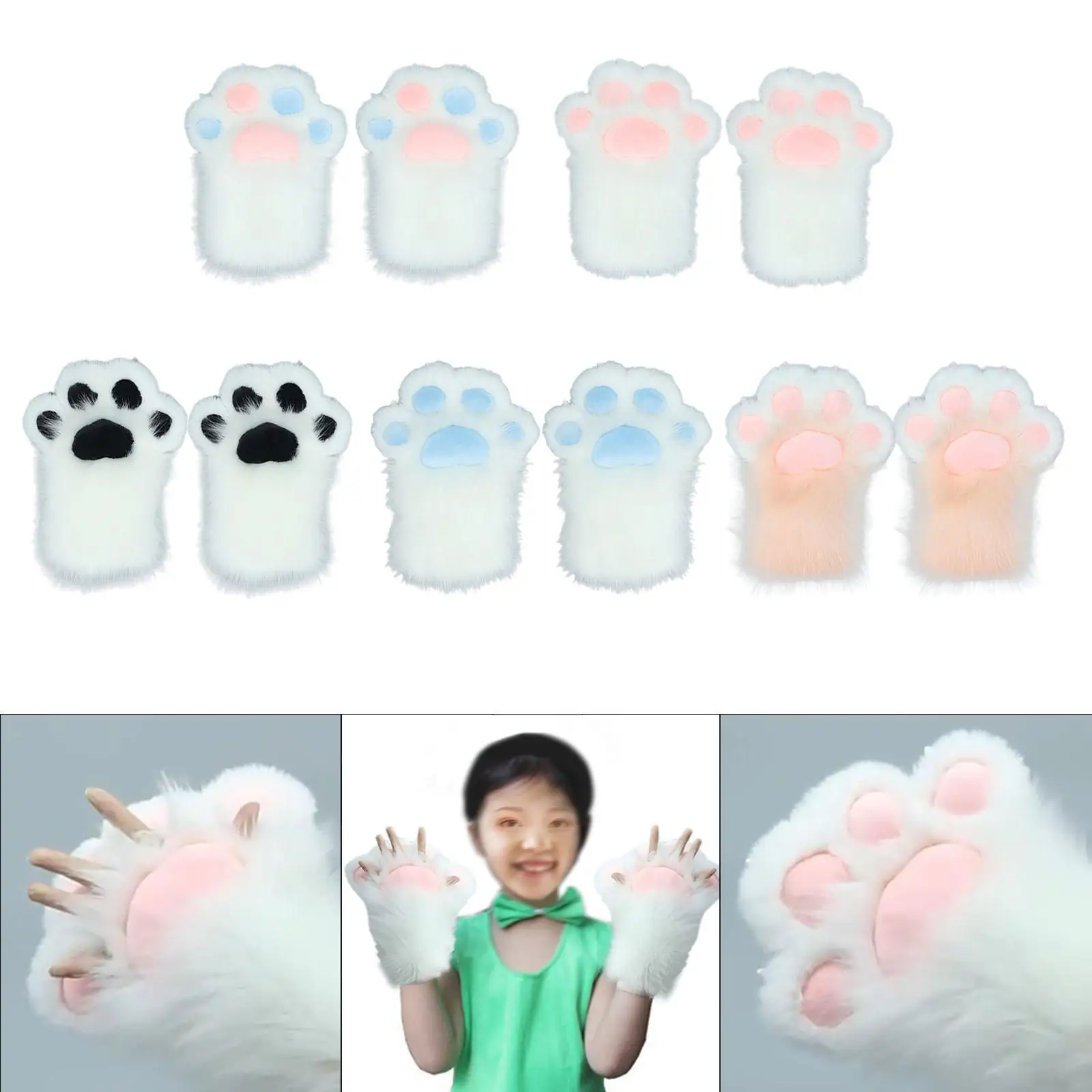 Cat Paws Gloves Hands Paws Cosplay Soft Warm Costume Accessories Cute Plush for Carnivals Stage Show Festivals Party Dressing up