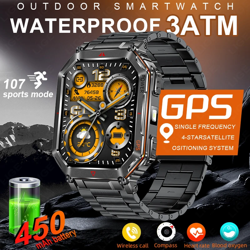 

LIGE GPS Фитнес-трек Часы Фонарик Спорт на открытом воздухе Смарт-часы 3ATM Водонепроницаемый голосовой помощник Bluetooth Call Smartwatch