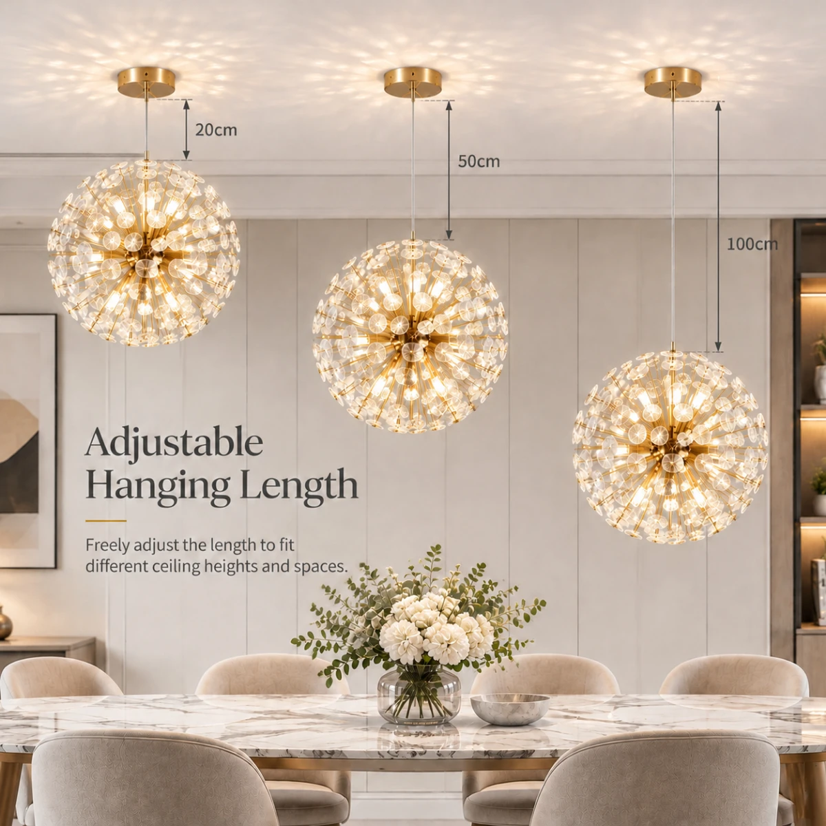 IRALAN Energy Saving LED Chandeliers Modern Sky Star Fireball Crystal Pendant Lighting Dandelion Restaurant Living Room Bar Art