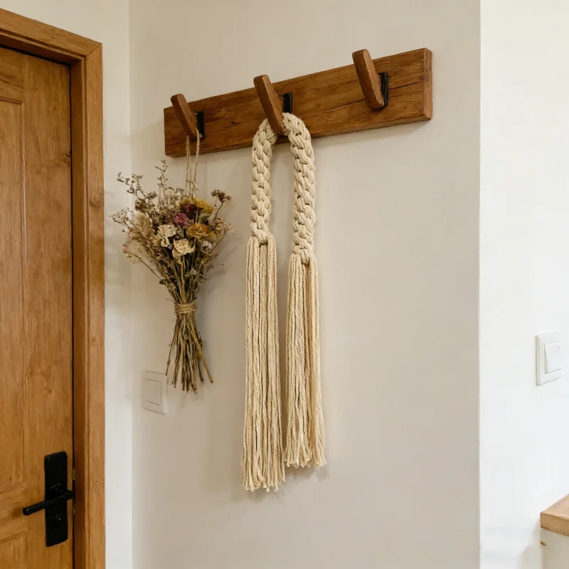 

Boho Macrame Wall Hanging with Tassel Handwoven Knot Rope Decor Minimalist Beige Wall Art for Living Room Bedroom