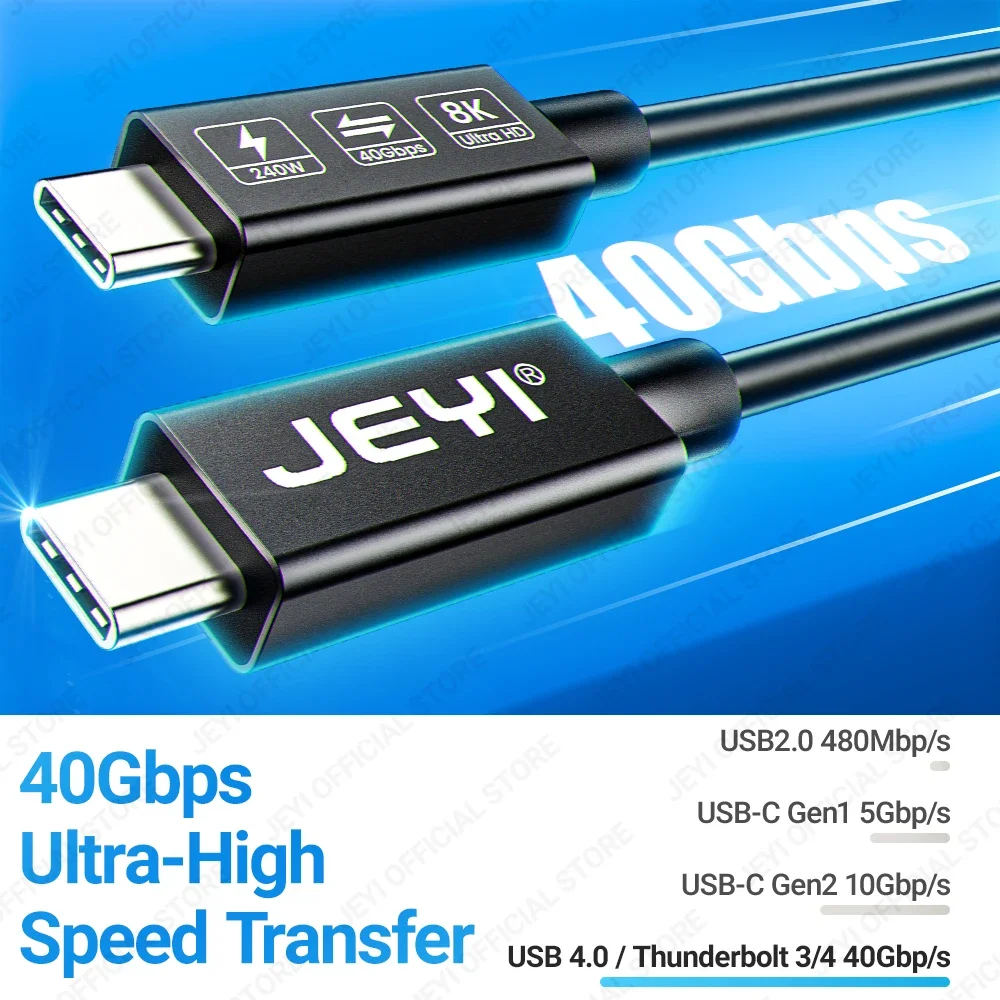 JEYI Thunderbolt 4 Cable USB4.0 40Gbps Coaxial Wire With PD3.1 240W Charging 8K Display/Dual 4K, Compatible with Thunderbolt 3/4