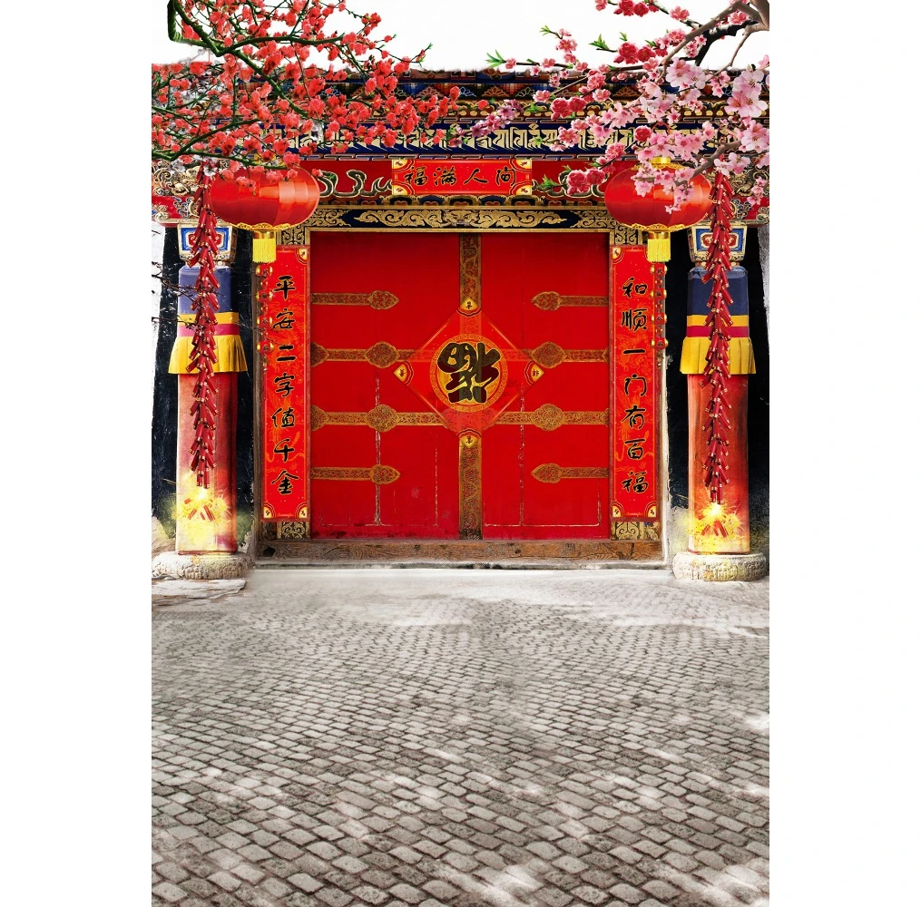 Traditional Chinese Style Backdrop Classical Ancient Building Pavilion Landscape Red Lantern Photography Background Photo Studio