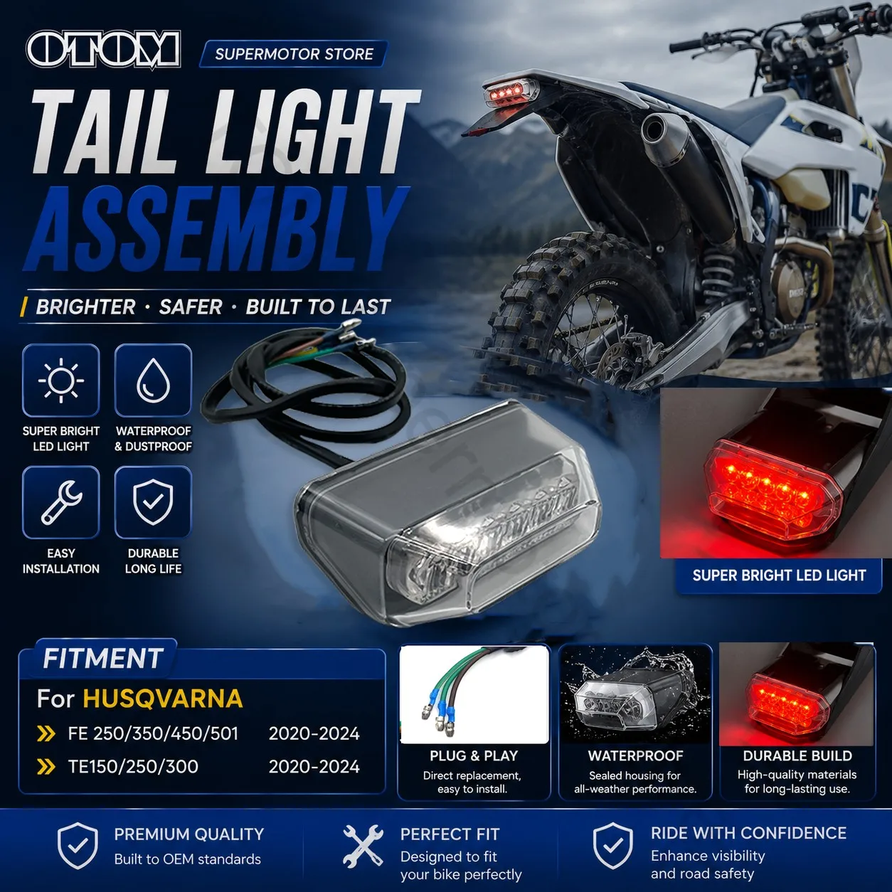 2020-2024 For HUSQVARNA Motorcycle Tail Light LED Lamp Beads Rear Fender Taillight FE TE 150 250 350 450 501 Off-road Motocross