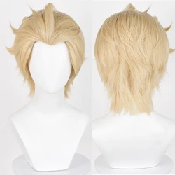 RANYU Blonde Synthetic Short Straight Anime Game Cosplay Wig Women and Men Fluffy Heat Resistant Wig for Daily Party