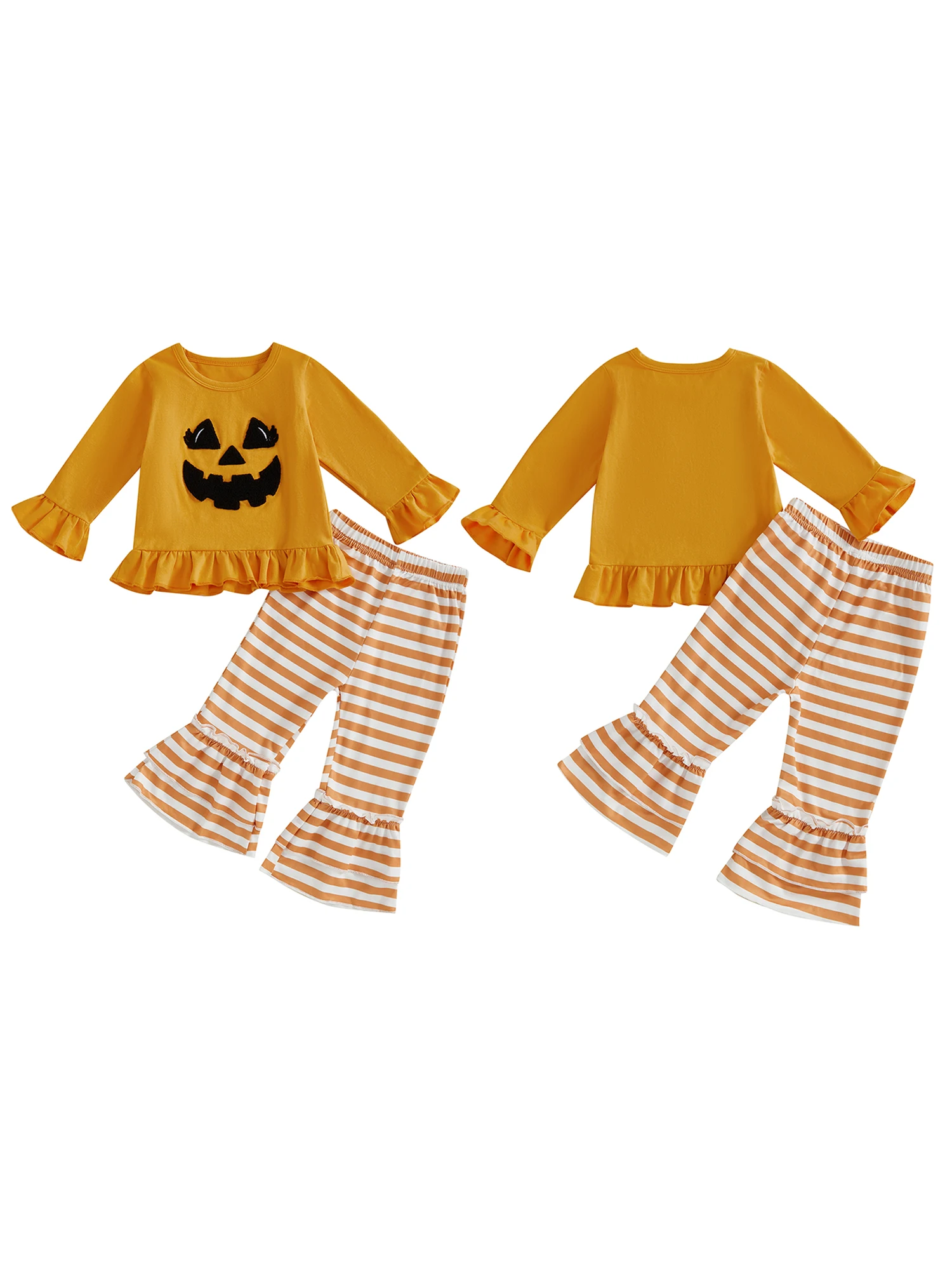 

Cute Baby Boys Outfit Cartoon Pumpkin Print Long Sleeve Shirt with Solid Color Pants Halloween Costume Set for Toddlers