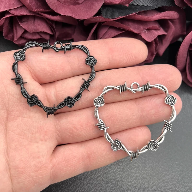 5pcs Gothic Barbed Wire Heart Pendant Rose Thorns Heart Flower Charms Pendant Designer Charms Fit Making DIY Jewelry Findings