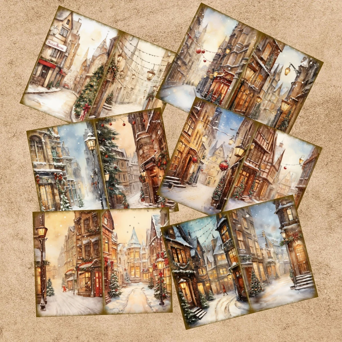 10 Sheets A5 Size Christmas Snow Street View House Street View Background Vintage Grunge Journal Planning Scrapbooking