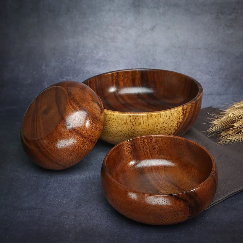 Japanese Style Nature Wooden Bowl Bowl Soup/Salad Rice Bowls Tableware Household Basin Fruit Plate Salad Bowl Wooden Soup Bowl