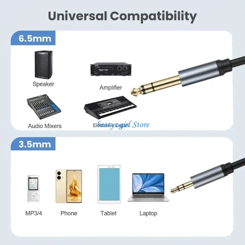 C7AB 6.35mm 1/4" Male to 3.5mm 1/8" Male Bidirectional Stereo Aux Cable for Guitar
