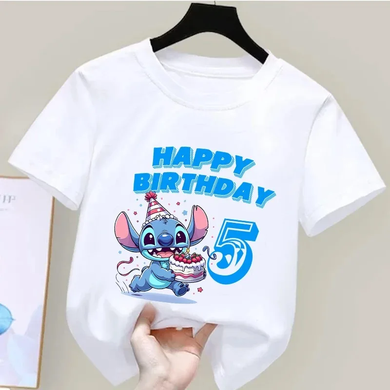 Stitch Disney Clothes Children Birthday T Shirt Print Kawaii Cartoon Boy Girl Short-Sleeve Tops Baby Tee Clothing Birthday Gift