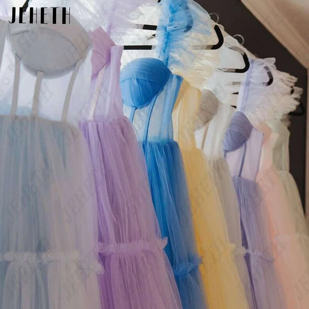 JEHETH Pink Evening Dresses Sweetheart Off The Shoulder Pastrol Prom Dress Tulle A Linha TJEHETH Rosa Vestidos de Noite Sweetheart Off The Shoulder Pastrol Prom Dress Tulle A-Line Tea-Length vestidos de graduação Party