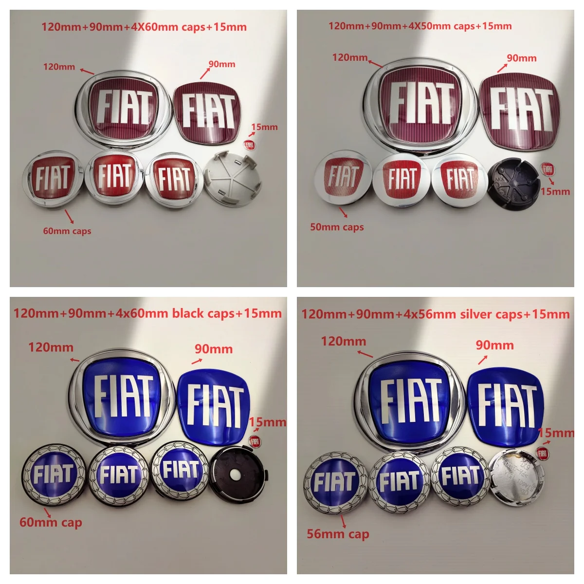 

7Pcs Fiat Car Front Hood Emblem Bonnet Badge Rear Trunk Badge 90/120mm Car Front logo Front grill front hood Rear Bumper Emblem