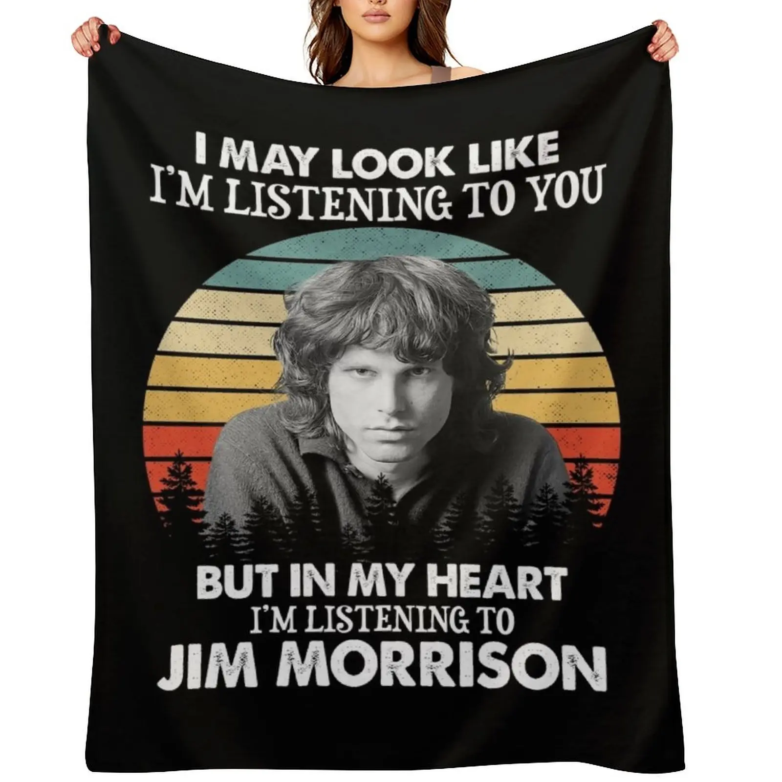 

I May Look Like I'm Listening To Jim Blues Morrison Vintage Throw Blanket anime Kid'S Bed linens Blankets