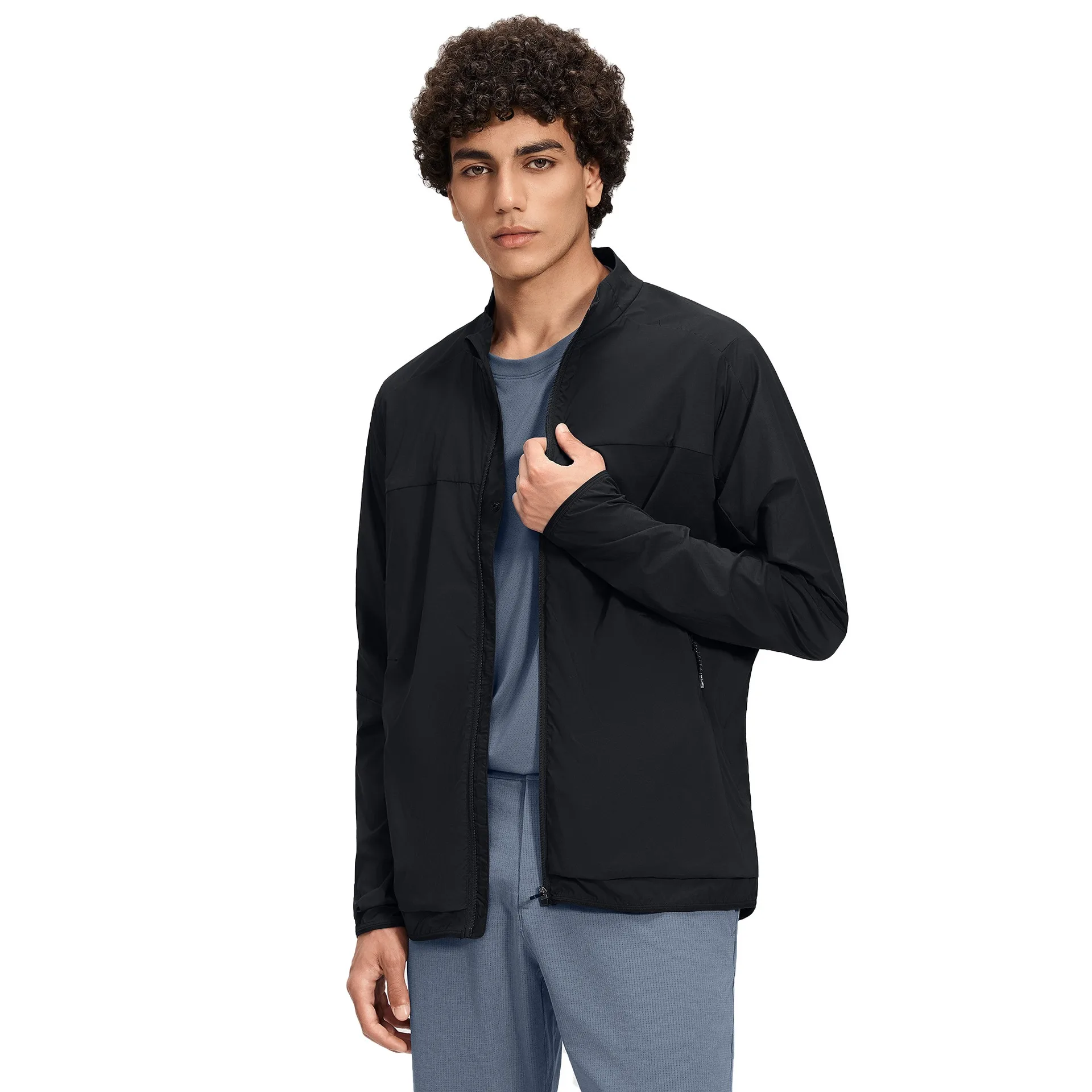 Lemon Lightweight Men's Yoga Jacket Zipper Collar Breathable Windproof Sunscreen Nylon Fabric Youth Fashionable Summer Coat