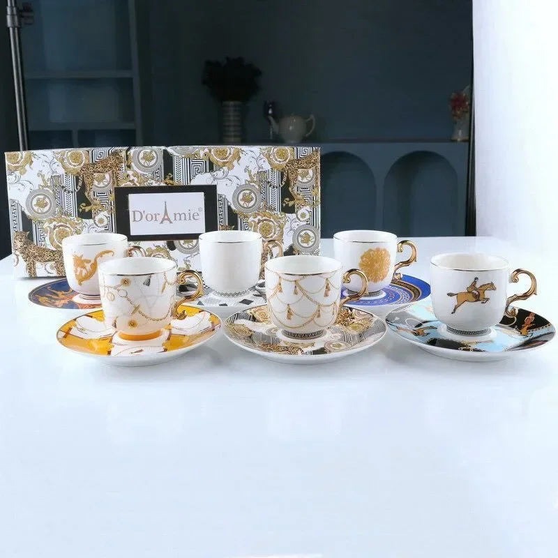 

European Retro Exquisite Türkiye Ceramic Cup Household Espresso Cup Saucer Tea Set Gift Box Afternoon Tea Cups Kitchen Tableware