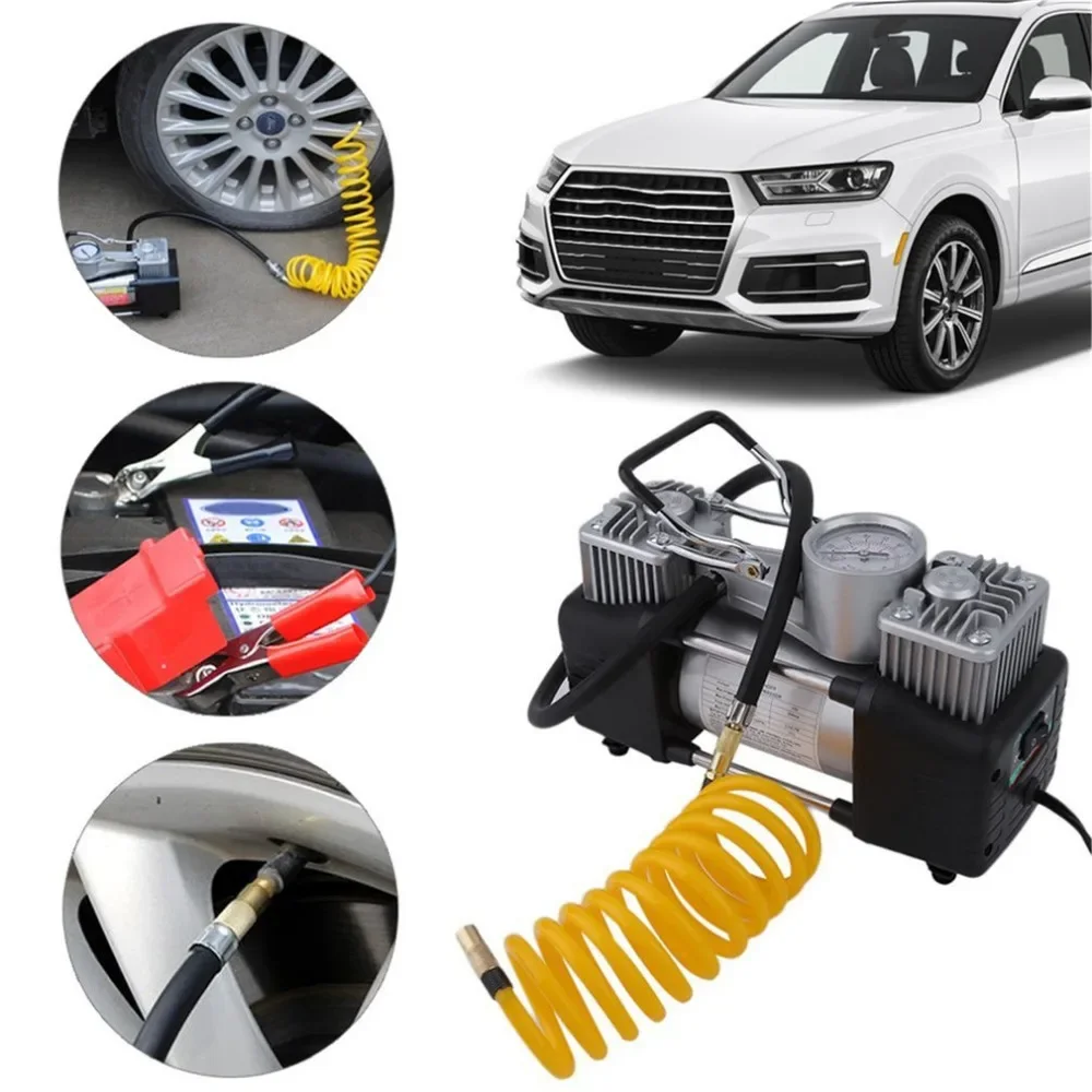 60L/min 300W 150PSI Car Air Compressor Tyre 12V Stainless Steel Double Cylinder Inflator High Power Car Tyre Inflation Pump