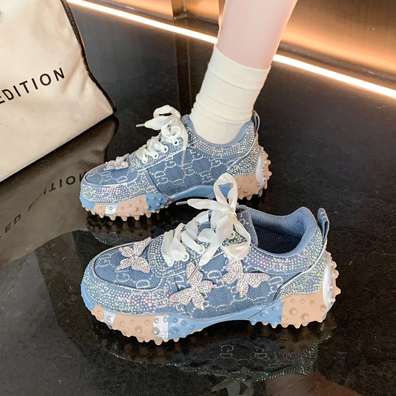 Women Sports Shoes Trend 2024 Rhinestone Sneaker Tennis Female Casual Mirror Luxury Designer Elegant Fashion Shoes for Women