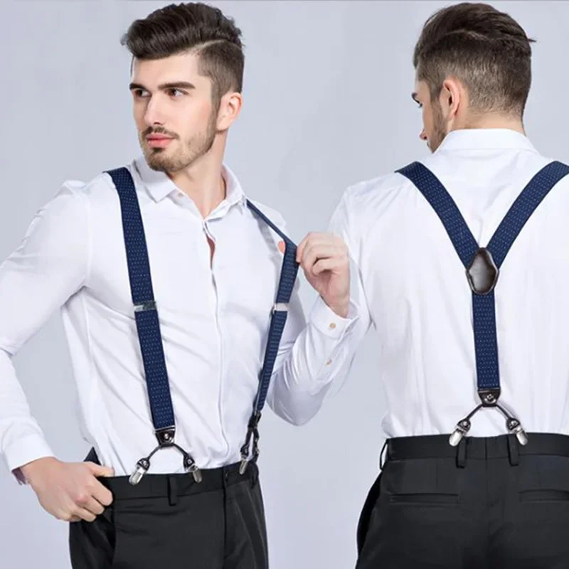 3.5*120cm Man\'s Fashion Suspenders Genuine Leather 6 Clips Brace Male Vintage Casual Wedding Party Trousers Strap