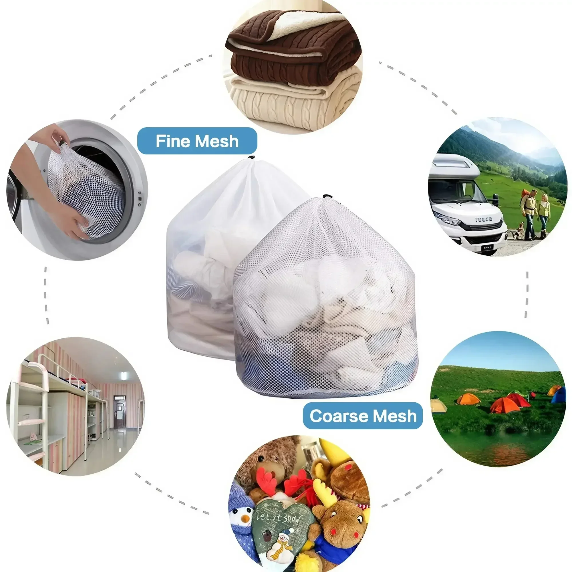 Mesh Laundry Bag - Machine Washable, Travel and Laundry Use, with Drawstring Closure for Blouses, Hosiery, and Underwear