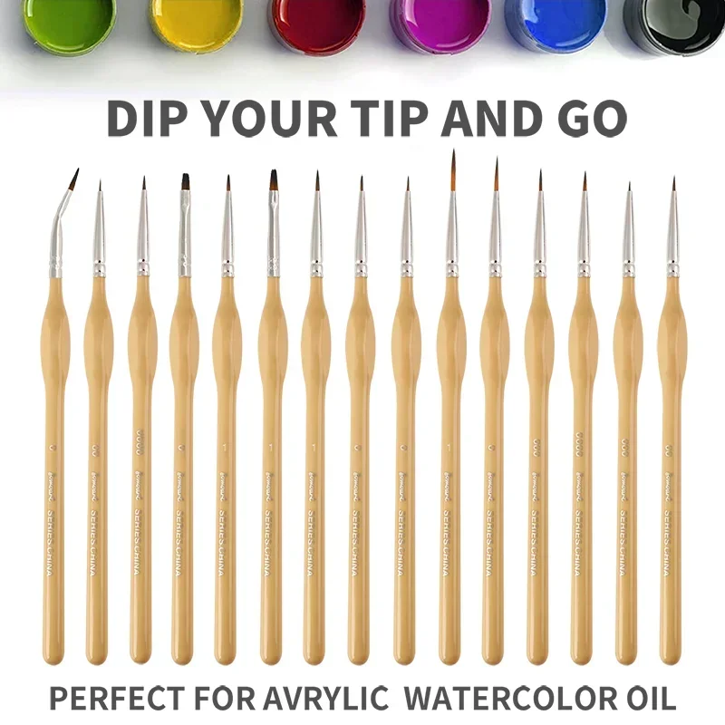 15Pcs Set Miniature Hook Line Pen Painting Nylon Hair Multi Shape Pen Head Gouache Watercolor Oil Paint Artists Hand Paint Brush